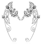 SAILIMUE Elf Ear Cuffs Handmade Clip-on Earrings Handcraft Hollowed Leaf Pearl Beads Wing Tassel Fil