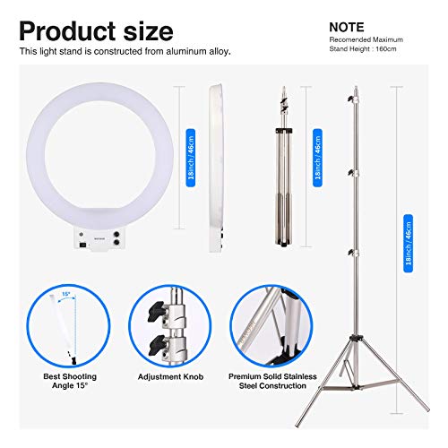 Neewer 18-Inch White Led Ring Light With Silver Light Stand Lighting Kit Dimmable 50W 3200-5600K With Soft Filter, Hot Shoe Adapter, Cellphone Holder For Make-Up Video Shooting #TOP6