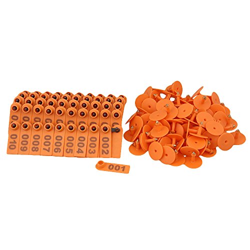 BQLZR Orange 1-100 Number Plastic Livestock Ear Tag Animal Tag for Goat Sheep Pig Pack of 100