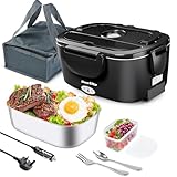 Dosevita Electric Lunch Box 80W 1.5L Heated Lunch Box 12V/24V/230V 3-in-1 Portable Food Heater with Insulated Lunch Bag Spoon and Fork Suitable for Car Truck Office Home (Black)