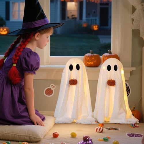 Centres de table fantômes d'Halloween avec veilleuses intégrées pour bureau et cheminée - 4