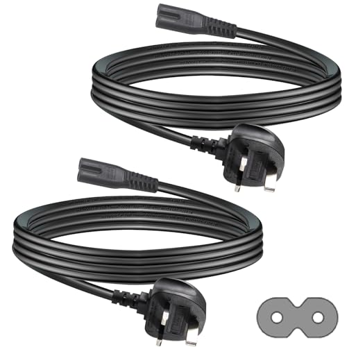 KC cable 3M Figure 8 Power Lead, 2-pack 2-Pin IEC C7 Universal 3-Pin UK Plug Power Cable BS1363 to IEC 60320C7 Compatible with Figure 8 Mains Power Adapter Charger Cable UK Samsung LG Sony TV