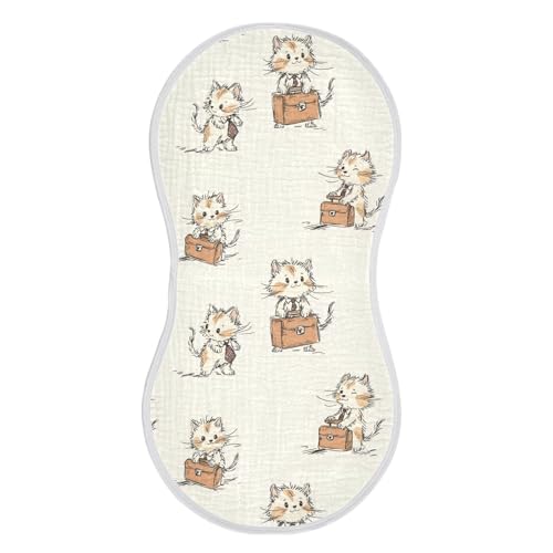 vvfelixl Muslin Burp Cloths Cartoon Kitten Briefcase Baby Washcloths for Baby Girl Boys 2 Pack