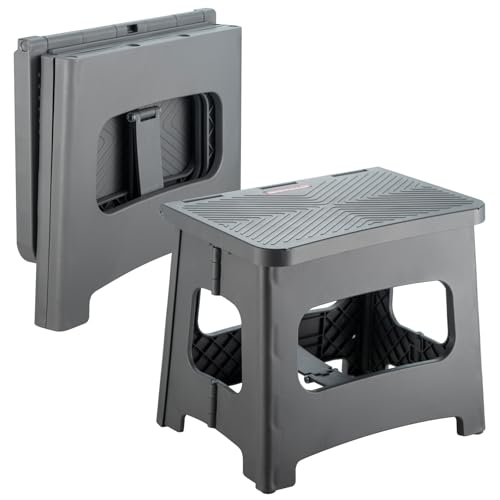 SXIYA Folding Step Stool Foot Stool with 9 Inch Height Holds Up to 300 lbs Non-Slip Foldable Step Stool for Kitchen, Bathroom & Living Room (Gray)