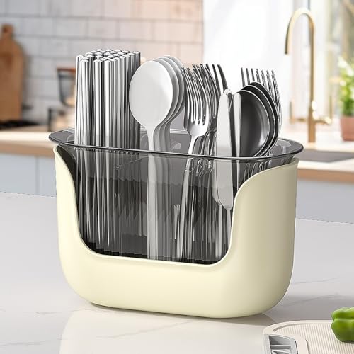 Portautensili per Posate,Scolapiatti Multifunzionale con 3 Scomparti e Scarichi per Portaposate, Forchette, Coltelli, Cucchiai, Ideale per Lavello da Cucina, Piano di Lavoro - immagine 3