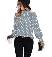 Women's Polka Dots Blouse Puff Ruffle Long Sleeve Shirts Tops Fall