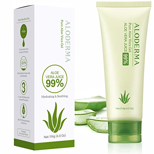 Aloderma 99% Organic Aloe Vera Gel for Face Made within 12 Hours of Harvest - Natural Hydrating Pure Aloe Vera for Soothing Skincare - Moisturizing Aloe Gel for Skin, Face, & Sensitive Skin, 4.02 oz