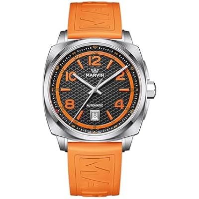 marvin Swiss Mens Watches Automatic Mechanical Watch for Men with Rubber Strap,50M Waterproof,42MM Sapphire Glass Black Dial Luxury Men's Wrist Watches