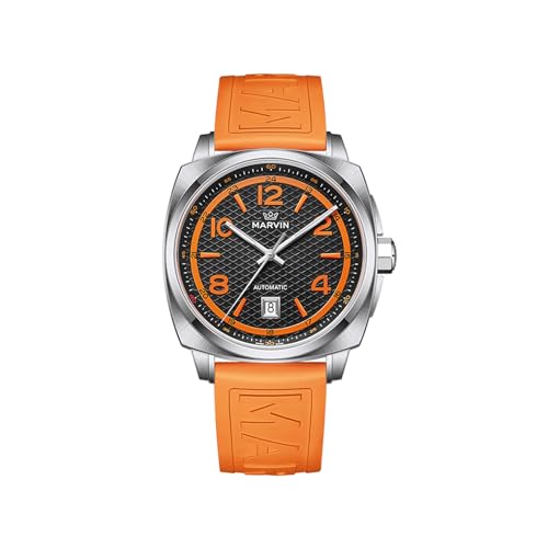 marvin Swiss Mens Watches Automatic Mechanical Watch for Men with Rubber Strap,50M Waterproof,42MM Sapphire Glass Black Dial Luxury Men's Wrist Watches