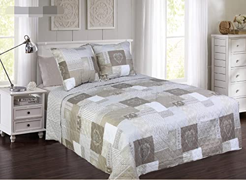 Couvre lit boutis 2 Places 230X250cm Dessin imprimé avec 2 Taies_ MM33557 Beige