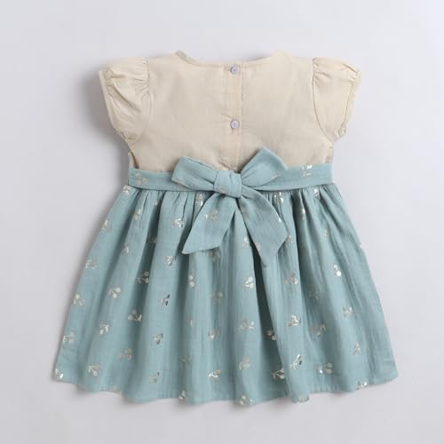 Image of Mama&Bebe Summer Dress for Girls with Cotton Soft Lining | Printed Fit & Flare Kids Outfit with Cute Bow Detail | Comfortable Breathable Party & Outing Dress for Toddlers and Little Girls