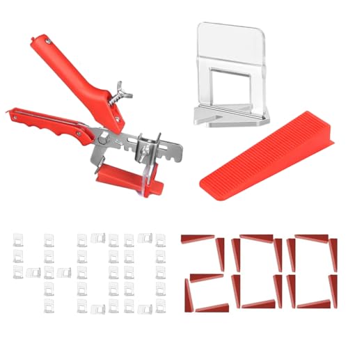 Sistema de Nivelación de Azulejos,Cuñas Niveladoras Suelo,Kit Sistema Nivelacion,Niveladores de Azulejos para la Ayuda a la Colocación de Baldosas,400 Lengüetas,200 Cuñas,1 Pinza