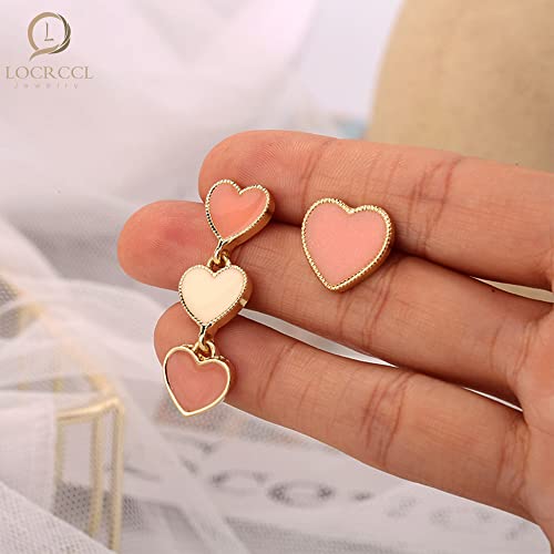 Locrccl Enamel Long Love Heart Letter Earrings Trendy Earrings Pink Heart Lover Earrings For Lover Era Christmas Valentine’s Day Gift Women's Drop & Dangle Earrings Red, White, Dark Green, Black, Asymmetric Pink And White (F-Asymmetrical Pink And White) #TOP3