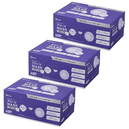 [アイリスオーヤマ] マスク プリーツマスク 40枚×3箱セット 大きめ（Amazon）
