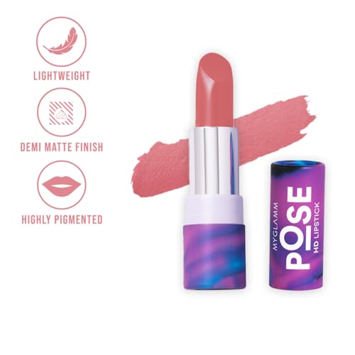 Image of MyGlamm POSE HD Lipstick-Peach Pink (Pink)-4 gm | Matte Lipstick | Enriched with Moringa oil & Vitamin E | Long-lasting & Moisturising