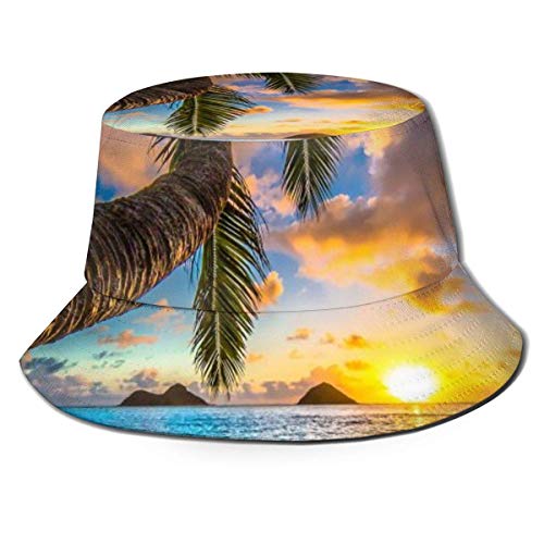 Mesllings Sombrero Sunrise Beach Sea Water Elíptico Árbol Sun Cap Sombrero al aire libre Protección UV Cubo Sombrero Plegable Ligero Transpirable Unisex Negro 2020 FW