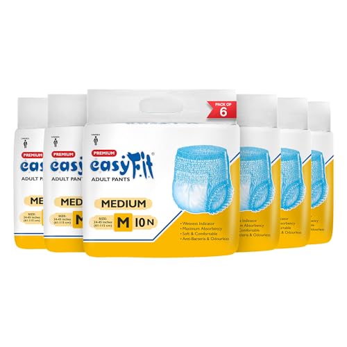 Image of Easyfit Adult Pull Ups Overnight Protection | Leak Proof Diapers Pants | Wetness Indicator | Anti-Bacterial Absorbent Core | Unisex Diapers (Size M, Pack of 6)