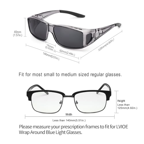 Miniatura 5 de Lvioe Gafas De Sol Sobre Gafas, Gafas De Sol De Fitover De La Prescripción Estilos Unisex, Protección Uva Uvb Para Colocar Sobre Las Gafas Normales Y De Lectura Gris Gris