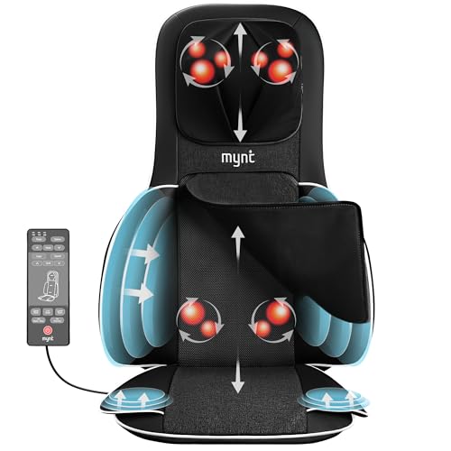 Mynt FSA Eligible HSA Approved Shiatsu Neck and Back Massager for Chair with 10 Deep Kneading Nodes, 2D & 3D Adjustable Back Massage with Heat, Portable Massage Chair Pad with Cover