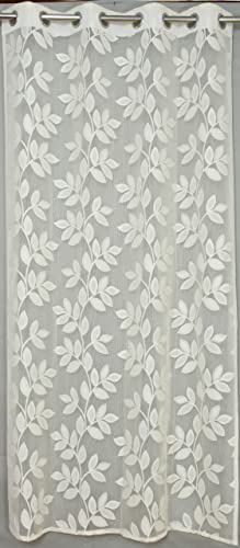 Image of Net Transparent Window Curtain Drapes 5Ft 1 Piece | Sheer Curtain Drapes for Living Room Bedroom Kitchen Balcony | Tissue Light Filtering Panels for Home Office, 4x5 Feet, Offwhite Leaves
