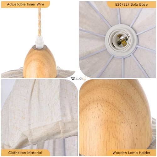 WalmHomie 1 Light Cloth Pendant Light Creative Lamp Fixtures Coastal Fabric Chandelier Shade for Kitchen Island Bedroom Restaurant Living Room, 13.78''Wx9.45''H - Image 7