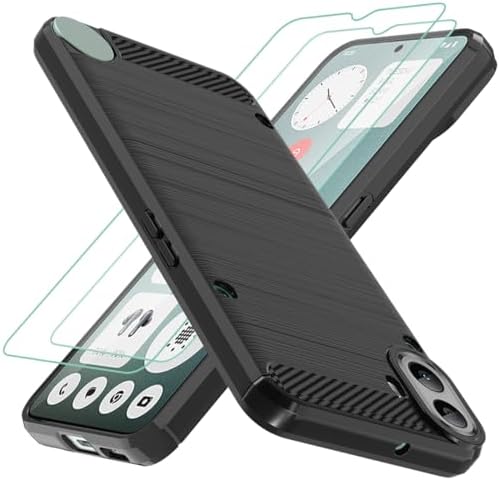 Osophter for Nothing CMF Phone 1 Case: with 2pcs Screen Protector Shock-Absorption Flexible TPU Rubber Protective Cover for Nothing CMF Phone 1 Case(Black)