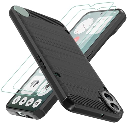 Osophter for Nothing CMF Phone 1 Case: with 2pcs Screen Protector Shock-Absorption Flexible TPU Rubber Protective Cover for Nothing CMF Phone 1 Case(Black)