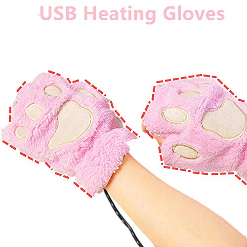 Kbinter Usb 2.0 Powered Stripes Heating Knitting Wool Cute Heated Paw Gloves Fingerless Hands Warmer Mittens Laptop Computer Warm Gloves For Women Men Girls Boys 4 Pack (Brown+Black+Pink+Purple) #TOP5