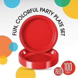 Exquisite Party Solids Red Plastic Plates For Party 9 Red Disposable Plates Heavy Duty 100 Pcs Plastic Dinnerware Sets Heavy Duty 350 GSM Disposable Dinnerware Set