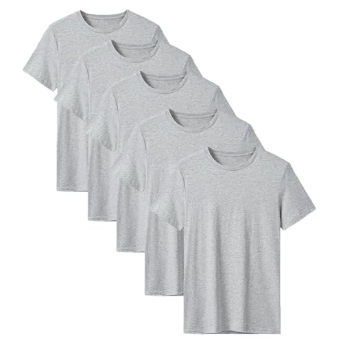 [NCFBAG] インナーシャツ メンズ 半袖 肌着 5枚組 丸首 無地 Tシャツ 防菌防臭 メンズ 下着 柔らか 吸湿速乾 春夏秋冬 (L, グレー01)