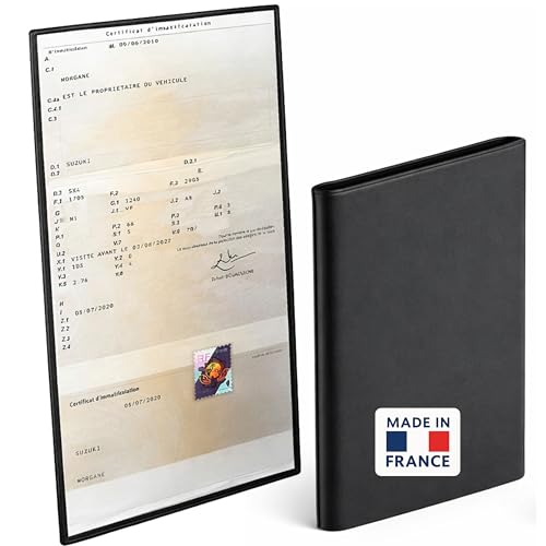 Idée pro mobilité® Étui Carte Grise 3 Volets en PVC Gomme Souple – Protège Certificat d’Immatriculation Auto & Moto – Fabriqué en France