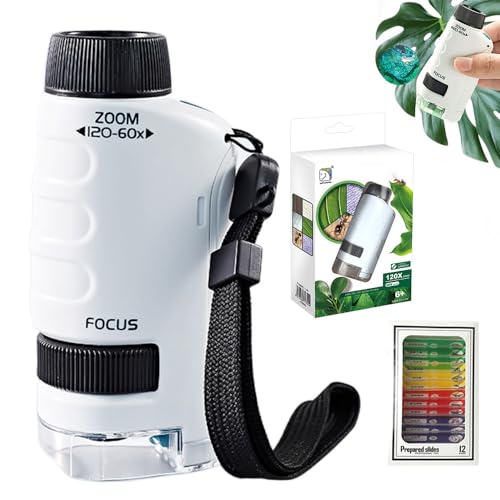 Little Marvin Miniscope, 2025 New Mini Microscope for Kids, Pocket Microscope Your Little Scientist Miniscope, Kids Microscope Handheld Mini Scope for Kids (White)