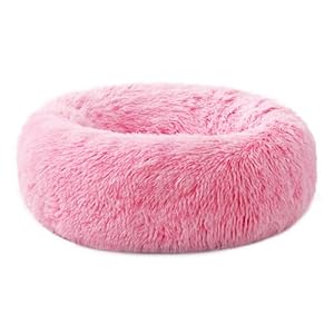 Round Pet Bed for Dogs and Cats, Washable Pet Bed, Non-Slip Bottom cat bed, Indoor pet beds (pink white, 23.5”/60cm)