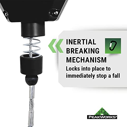 Image of PEAKWORKS Fall Protection Self Retracting Lifeline (SRL) with Galvanized Steel Cable, Snap Hook, 40 ft. Length, Green, V845533040LE