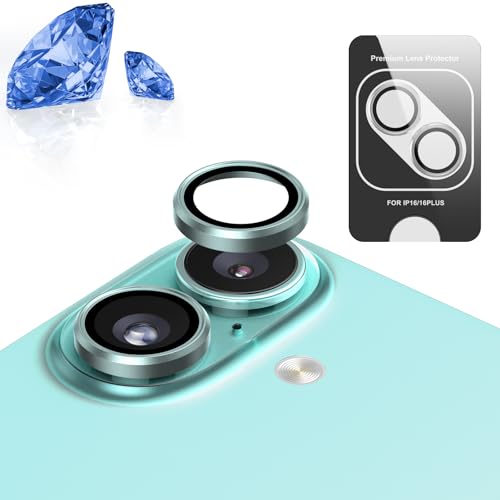 KISMER 2 Pack Sapphire Glass iPhone 16/16 Plus Camera Lens Protector [Military-Grade Shatterproof] iPhone 16 Camera Lens Cover with 4 Individual Lens Protectors, Anti-Scratch, HD Clear - Green by KISMER - Used condition - US$13.40