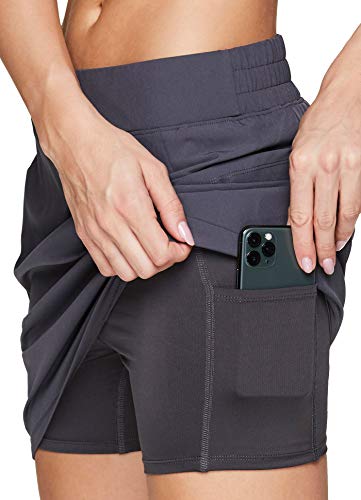 Rbx Active Women's Fashion Stretch Woven Flat Front Athletic Golf/Tennis Skort With Attached Bike Shorts And Pockets S20 Charcoal M #TOP1