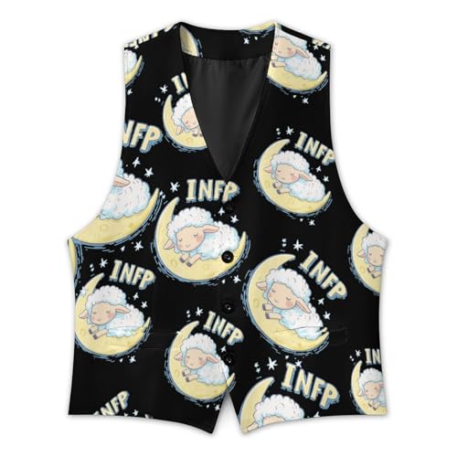 MBTI INFP Sheep Sleeping On Moon Casual Suit Vest for Men Formal Business Dress Regular Fit Waistcoat Tuxedo2