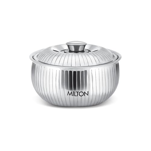 Image of MILTON Tulip 1000 Stainless Steel Casserole | Double-Walled Insulated Hot & Cold Food Server | Easy-to-Carry Hot Box for Kitchen | Chapati & Roti Storage | Serving Casserole with Lid | 1130ml, Silver