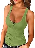 Amazon Brand - Hikaro Damen Tank Top mit Knopf Sexy Schulterfrei Trägerlos Slim Fit Weste Bluse T-Shirt Camisole Rückenfrei Halter Tanktop Sommershirt Bauchfrei Crop Top, Grün, M