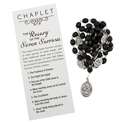 Venerare Seven Sorrows of Mary | Black Wooden Beads with Silver-Tone Medals Depicting the Seven Dolors of Mary | Great Catholic Gift for First Holy Communion and Confirmation by Venerare - Image 2