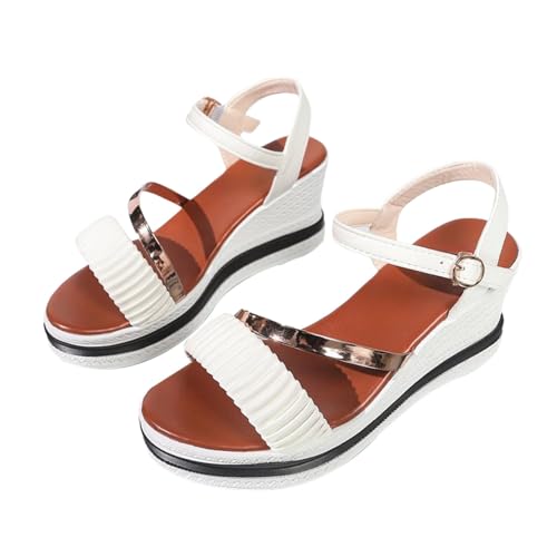 Genérico Sandalias Negras Mujer Ortopedicas Zapatos Verano Sandalias de Exterior para Mujer,de Verano,con Tacón,Cómodas Y A La,Color Negro. Cuña Negras (White,39)