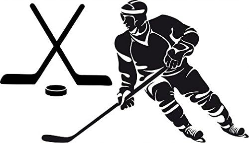 Large Silhouette Vinyl Hockey Wall Decal (Player and Sticks) (Black)