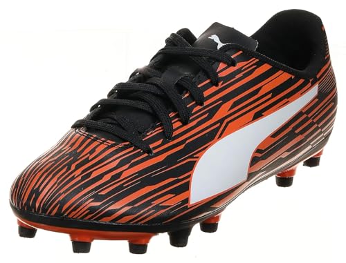 PUMA Men's RAPIDO III FIRM GROUND/ARTIFICIAL GROUND Soccer Cleat, Puma Black-Puma White-Dragon Fire, 10.5