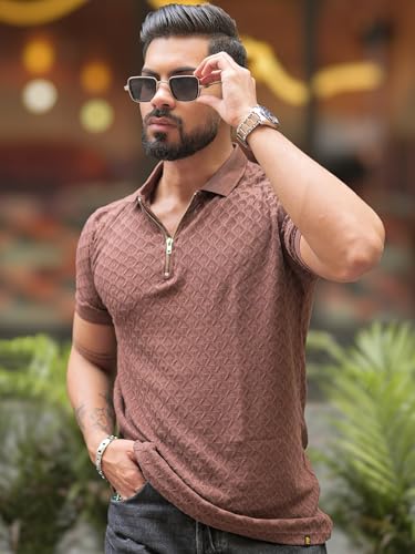 Image of Maniac || Mens || Kite || Textured || Polo Neck || Half Sleeve || Cotton || Slim Fit || Tshirt