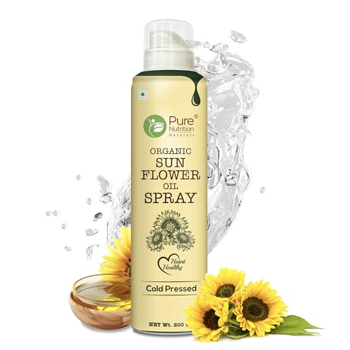Image of Pure Nutrition Sunflower Oil Cooking Spray - 200ml | 100% Pure & Edible | Healthy Cooking with 10X Less Oil | Ideal for Baking, Grilling & Frying | High Smoke Point | Light, Even Spray for Low-Calorie Meals & Heart Health