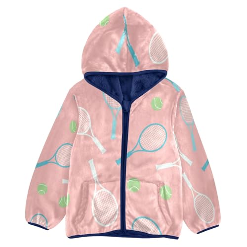 Tennis Rackets and Balls Toddler Fleece Jacket Girl Boys Hooded Fleece Jacket Coat Warm Outwear Zip-up 3-10T