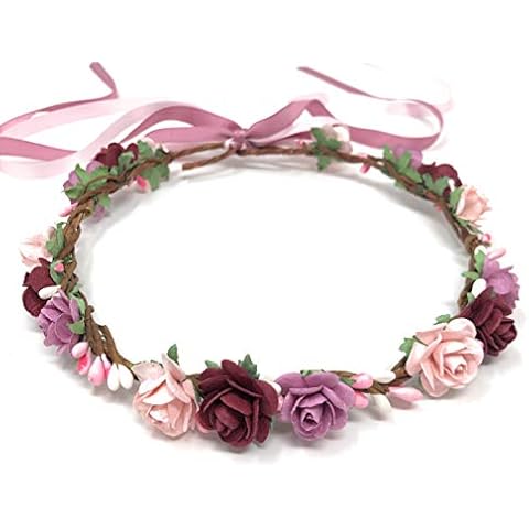 Daddasprincess Flower crown wedding girl hair piece headband bridal wreath garland (Dusty pink) Cover