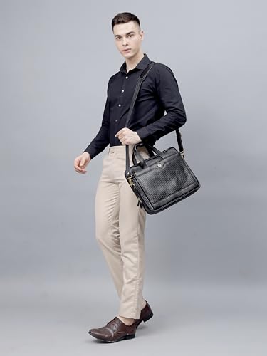 Image of STEVE JHONSON Leather Laptop Bags for Men - 16 Inches Office Bag for Men with Shoulder Strap, Shoulder Messenger Bags for Travel, Executive Side Handbag (Black)