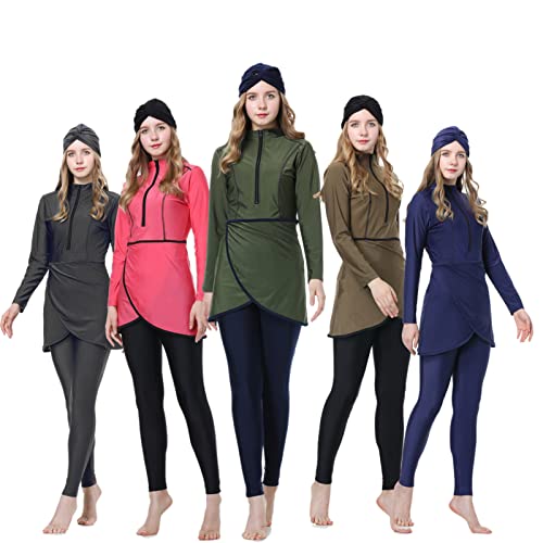 Muslim Swimsuits for Women 3 Piece Full Coverage Zipper Front Swimwear Islamic Rash Guard Burkini4