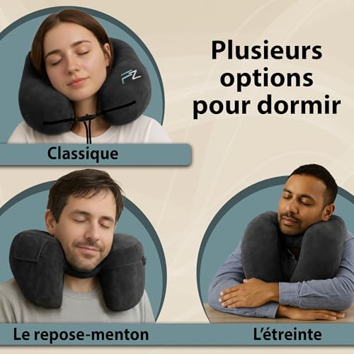 Coussin De Voyage Avion : FLOWZOOM AIR Coussin de Voyage Gonflable à Capuche pour Avion Noir Ta... – Image 4